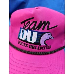 Ducks Unlimited Vintage 90s Team Duc Neon Pink Nylon Snapback Hat Y2K Fuchsia